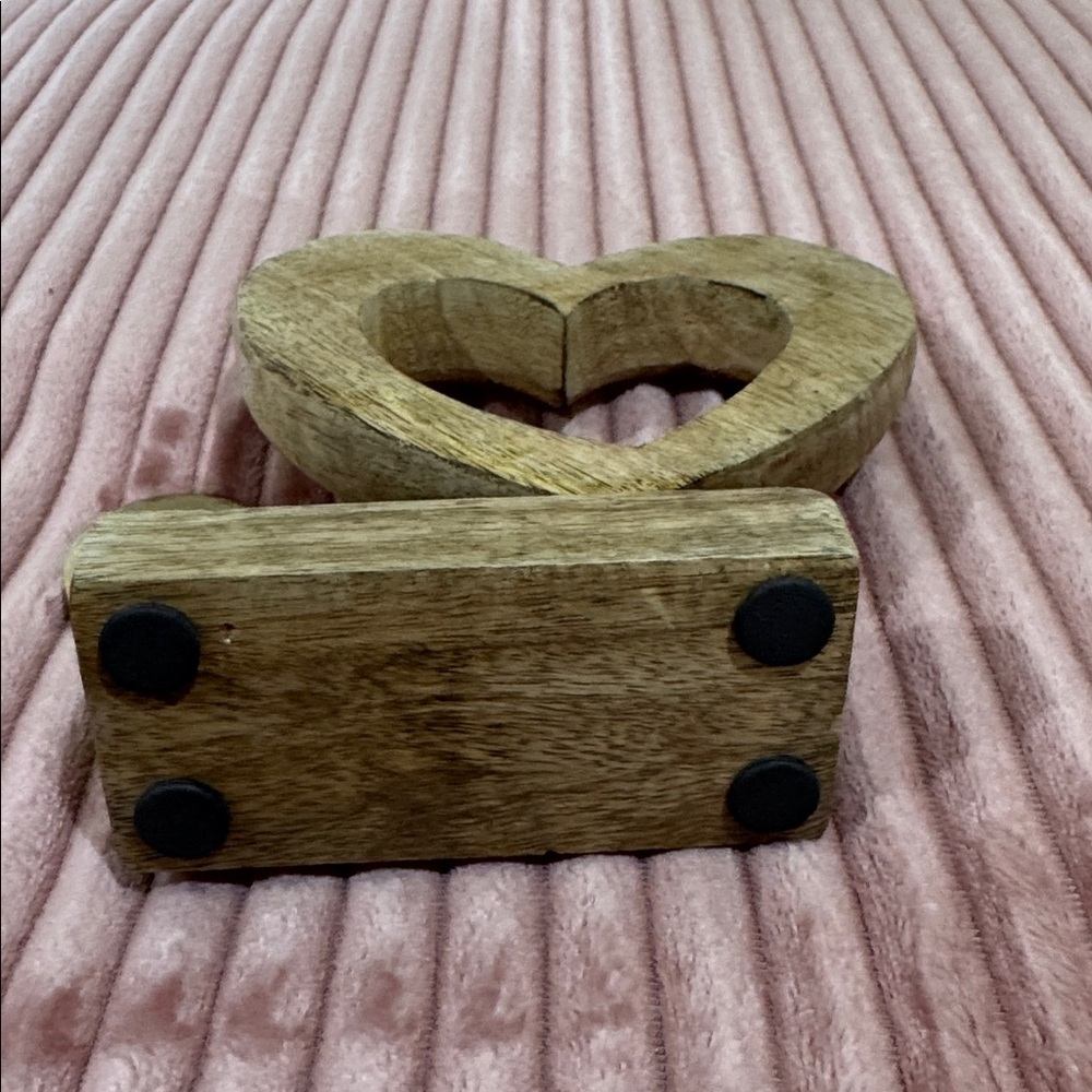 Wooden Heart Duo Decor - Natural Wood & Gold Accent - Picture 3 of 3